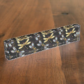 Porte-nom Pour Bureau Motif sans couture avec libellules d'or (Taille)