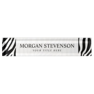 Porte-nom Pour Bureau Motif Zebra Print Black and White Stripes