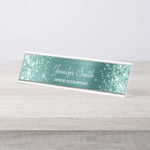 Porte-nom Pour Bureau Mousse de mer Parties scintillant verte Faux Aqua