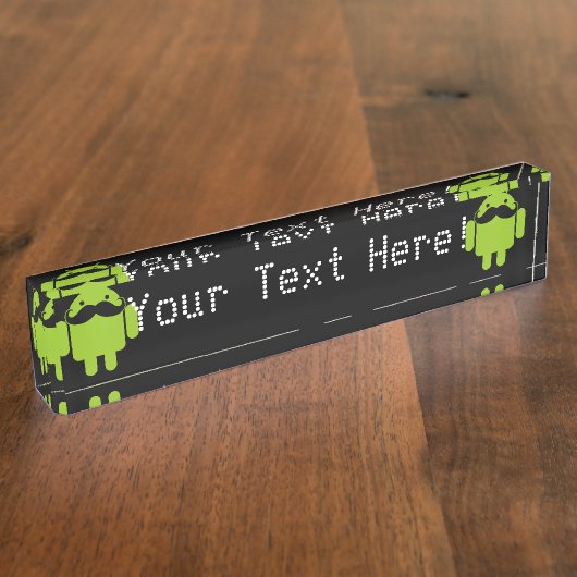 Porte-nom Pour Bureau Moustache Robot Android sur Noir (Taille)