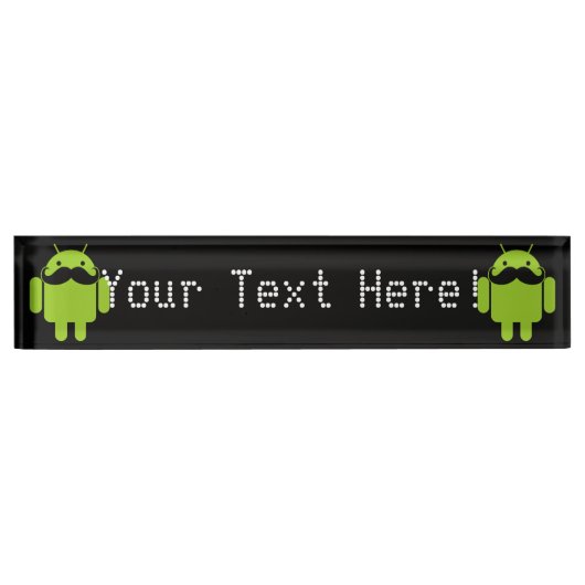 Porte-nom Pour Bureau Moustache Robot Android sur Noir (Devant)