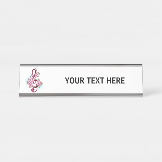 Porte-nom Pour Bureau Musical treble clef notes with sakura flowers (Devant)