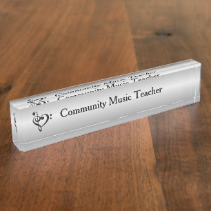Porte-nom Pour Bureau Musique Clef Heart Silver