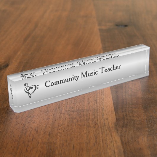 Porte-nom Pour Bureau Musique Clef Heart Silver (Taille)