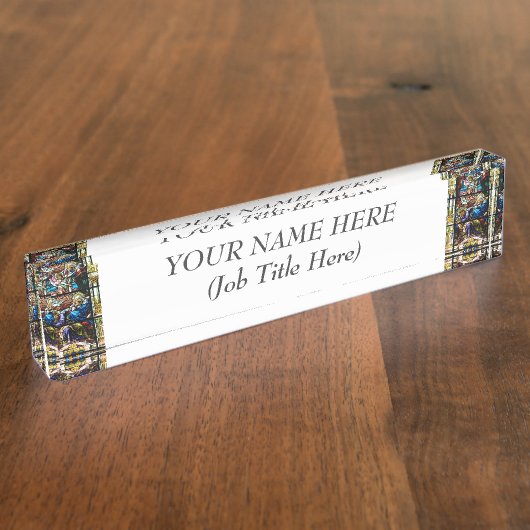 Porte-nom Pour Bureau Naissance de fenêtre en verre teinté de Jésus (Taille)