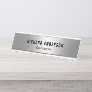 Porte-nom Pour Bureau Name and Title Modern Silver Professional