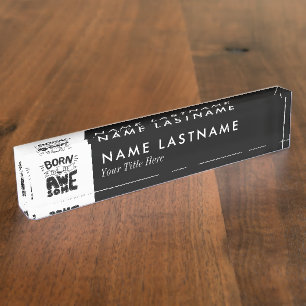 Porte-nom Pour Bureau Né pour être génial Lettres comme Logo Noir Blanc
