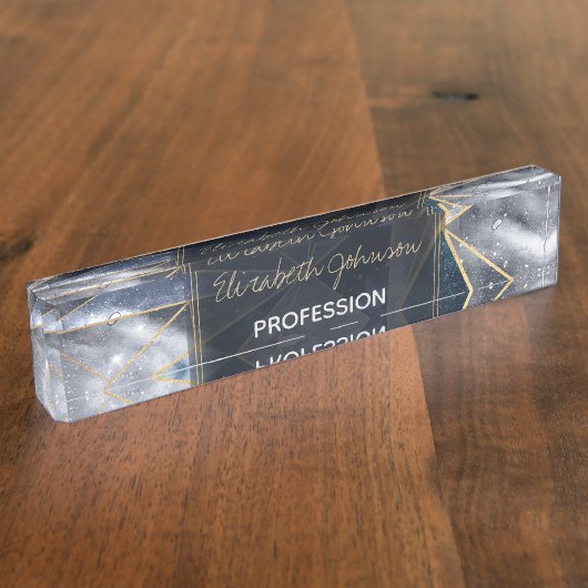 Porte-nom Pour Bureau Nebula Galaxie moderne Triangles géométriques d'or (Taille)