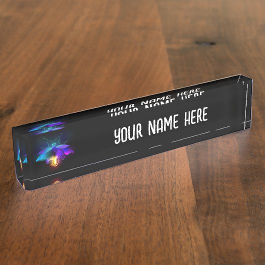 Porte-nom Pour Bureau Neon Firefly sur noir (Taille)