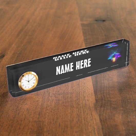 Porte-nom Pour Bureau Neon Firefly sur noir (Taille)