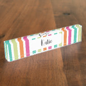 Porte-nom Pour Bureau Neon rainbow rayures amusant rétro (Taille)