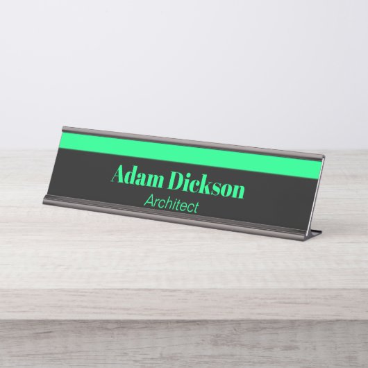 Porte-nom Pour Bureau Neon vert rayures noir (Devant)