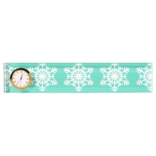 Porte-nom Pour Bureau Noël à Tiffanys Aqua Blue Snowflakes (Devant)