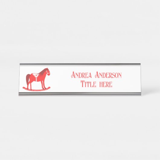 Porte-nom Pour Bureau Noël scandinave Cheval Rocse Custom (Devant)
