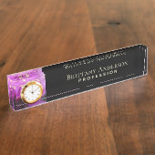 Porte-nom Pour Bureau Noir Abstrait violet or (Taille)