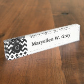 Porte-nom Pour Bureau Noir blanc Chevron noir Quatrefoil Monogramme (Taille)