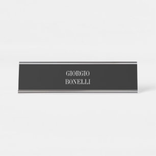 Porte-nom Pour Bureau Noir Blanc Votre Nom Minimaliste Personnel Moderne