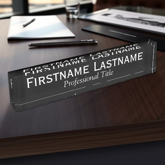 Porte-nom Pour Bureau Noir de base avec nom blanc et titre professionnel