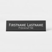 Porte-nom Pour Bureau Noir de base avec nom blanc et titre professionnel (Devant)