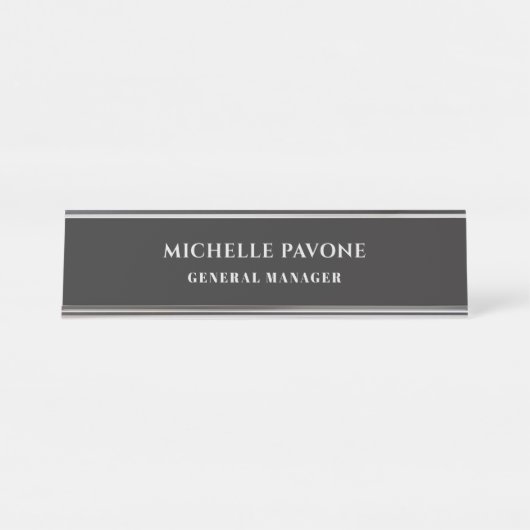 Porte-nom Pour Bureau Noir élégant & Gris Simple Plain Professionnel (Devant)