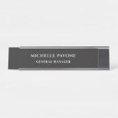Porte-nom Pour Bureau Noir élégant & Gris Simple Plain Professionnel (Devant)