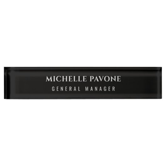 Porte-nom Pour Bureau Noir élégant & Gris Simple Plain Professionnel (Devant)
