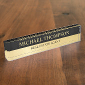 Porte-nom Pour Bureau Noir élégant professionnel et or (Taille)