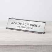 Porte-nom Pour Bureau Noir et argent professionnel (Devant)