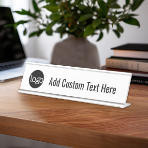 Porte-nom Pour Bureau Noir et blanc avec le texte de coutume de logo