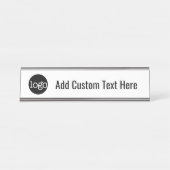 Porte-nom Pour Bureau Noir et blanc avec Logo Texte personnalisé (Devant)