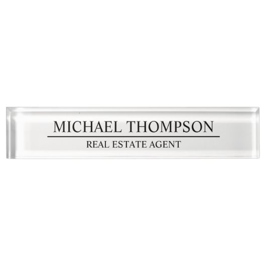 Porte-nom Pour Bureau Noir et blanc élégant professionnel (Devant)