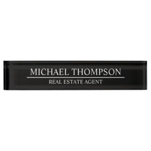 Porte-nom Pour Bureau Noir et blanc élégant professionnel