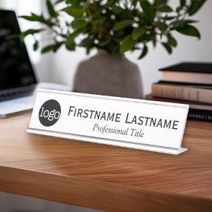 Porte-nom Pour Bureau Noir et blanc - logo, nom, titre professionnel
