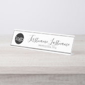 Porte-nom Pour Bureau Noir et blanc - Logo, Nom, Titre Script (Devant)