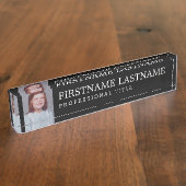 Porte-nom Pour Bureau Noir et blanc Nom, titre professionnel et photo (Taille)