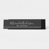 Porte-nom Pour Bureau Noir et blanc professionnel avec nom de script (Devant)