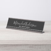 Porte-nom Pour Bureau Noir et blanc professionnel avec nom de script (Devant)