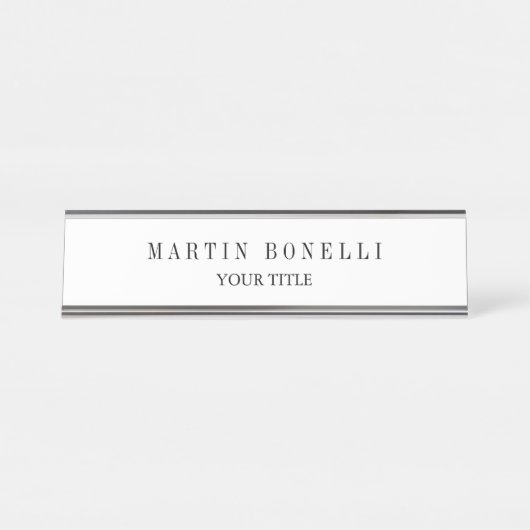 Porte-nom Pour Bureau Noir et blanc professionnel mince (Devant)