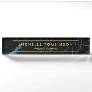 Porte-nom Pour Bureau Noir et bleu Marble Designer