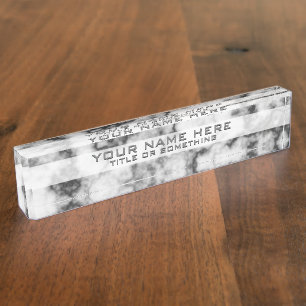 Porte-nom Pour Bureau Noir et Marbre blanc