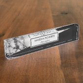 Porte-nom Pour Bureau Noir Et Marbre blanc Et Triangle (Taille)