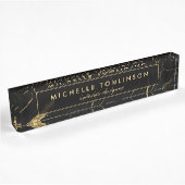 Porte-nom Pour Bureau Noir et or Marble Designer