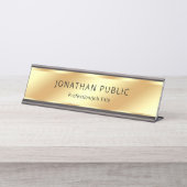 Porte-nom Pour Bureau Noir Et Or Moderne Élégant Modèle Luxe (Devant)