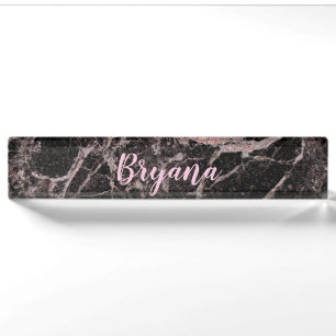 Porte-nom Pour Bureau Noir et or rose Paillettes Rose Marbre Glamour Ten
