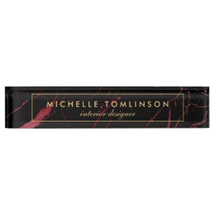 Porte-nom Pour Bureau Noir et rouge Marbre Designer