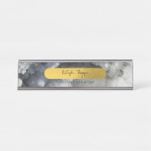 Porte-nom Pour Bureau Noir Gold Foil Crystals de mer Signature Script (Devant)