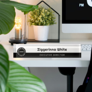 Porte-nom Pour Bureau Noir minimaliste, blanc
