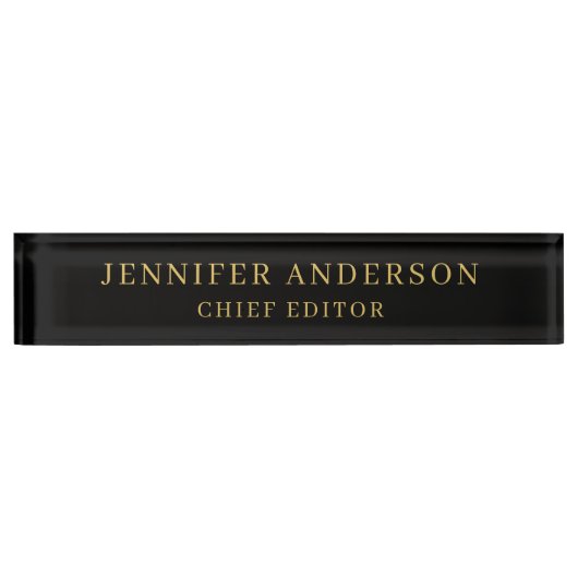 Porte-nom Pour Bureau Noir & Or Couleur Professionnel Moderne Plaine (Devant)