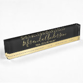 Porte-nom Pour Bureau Noir & Or professionnel avec nom de script moderne
