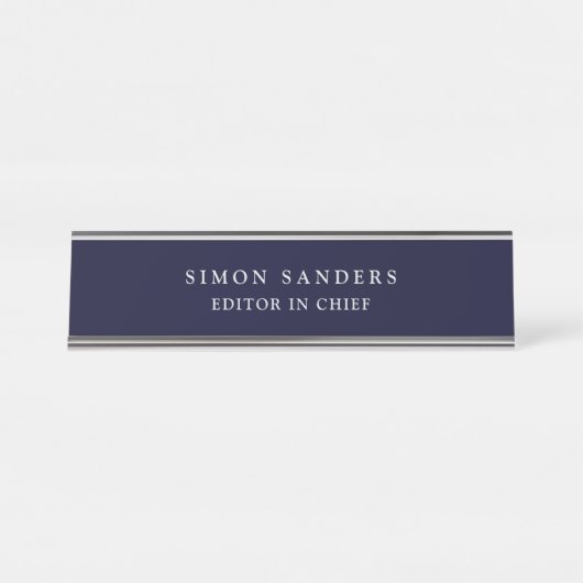 Porte-nom Pour Bureau Noir Rocher Bleu profond Classique Unique Minimali (Devant)